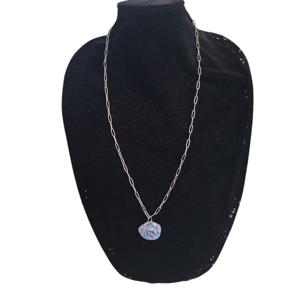 Anchor Handpainted Blue Spiral Stamped Paper Chip Chain Necklace - Picture 5 of 5